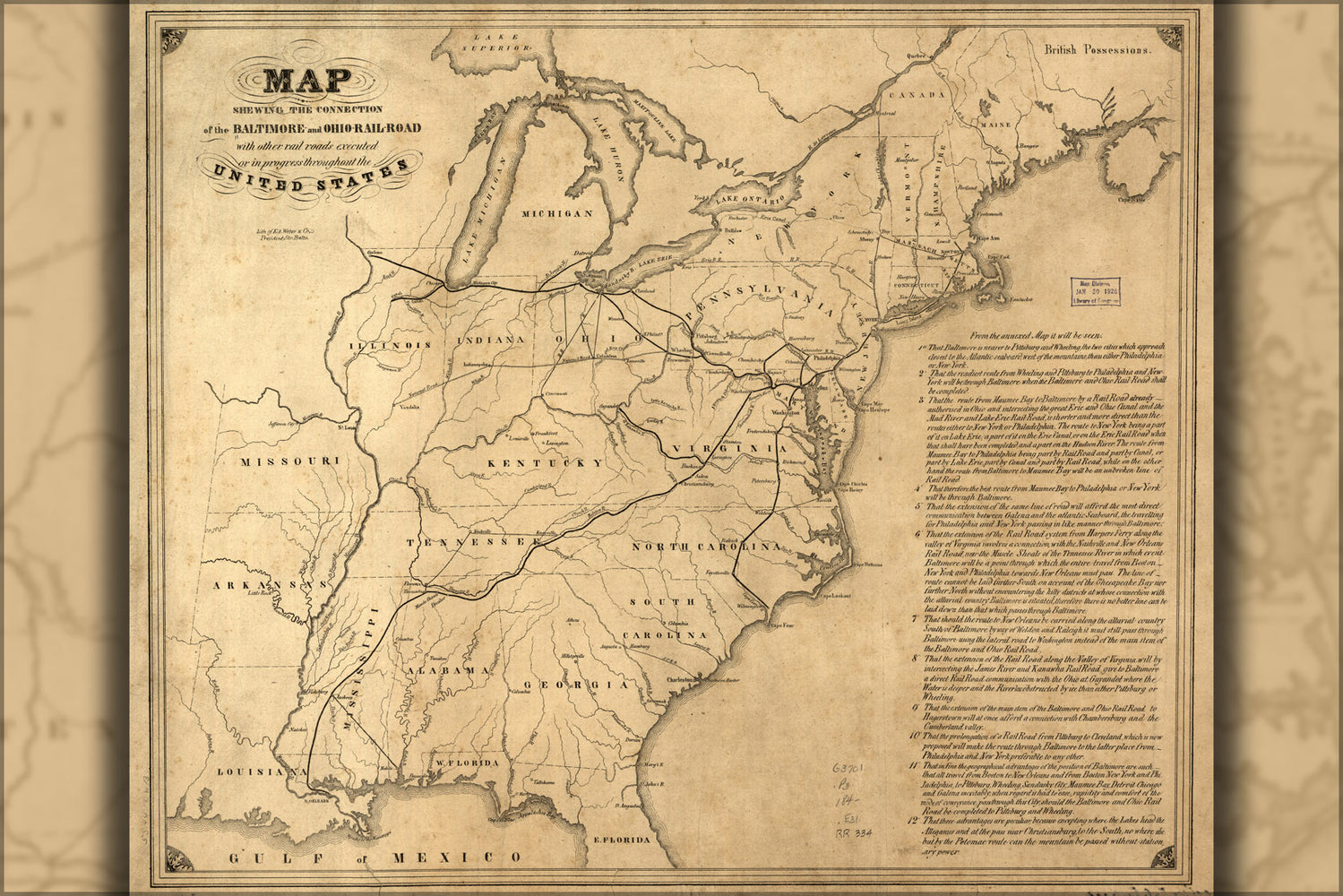 24"x36" Gallery Poster, Map of the Baltimore and Ohio RailRoad 1840