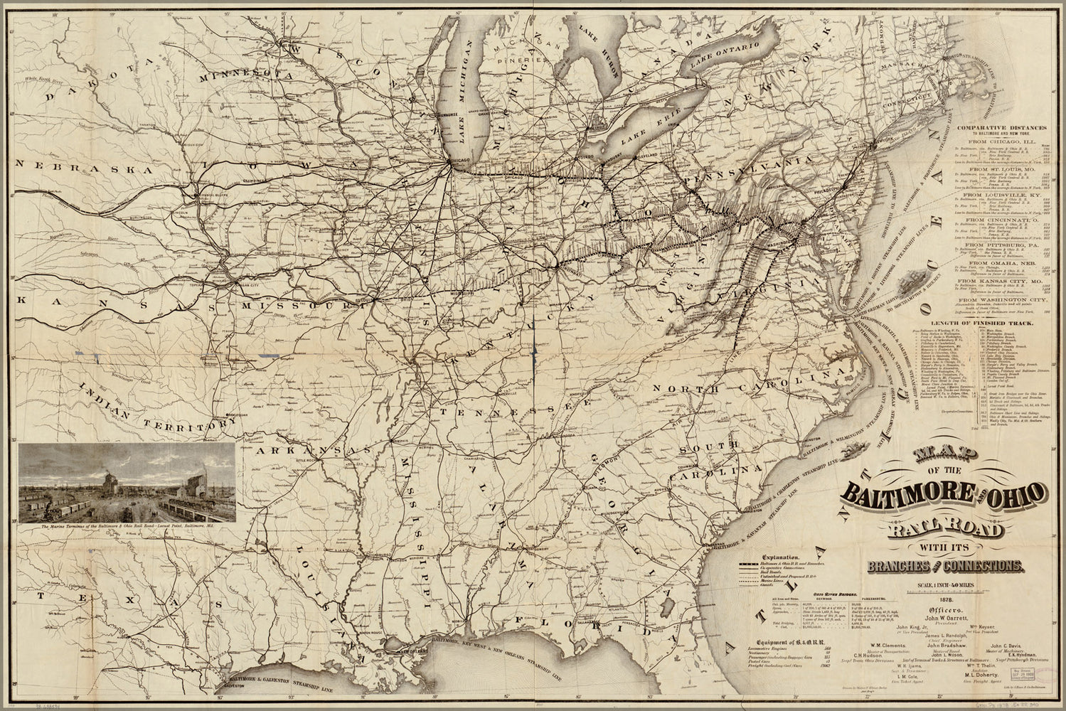24"x36" Gallery Poster, Map of the Baltimore and Ohio Rail Road 1878