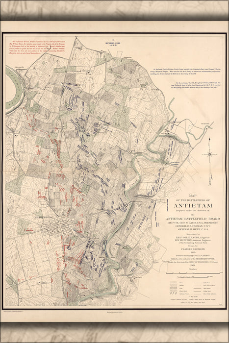 24"x36" Gallery Poster, Map of the Battle field of Antietam, Sept. 17th - 5 30PM