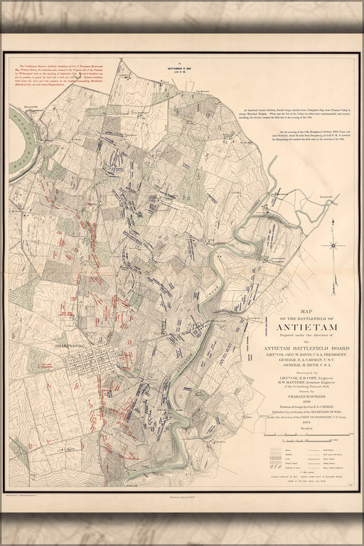 24"x36" Gallery Poster, Map of the Battle field of Antietam, Sept. 17th - 5 30PM