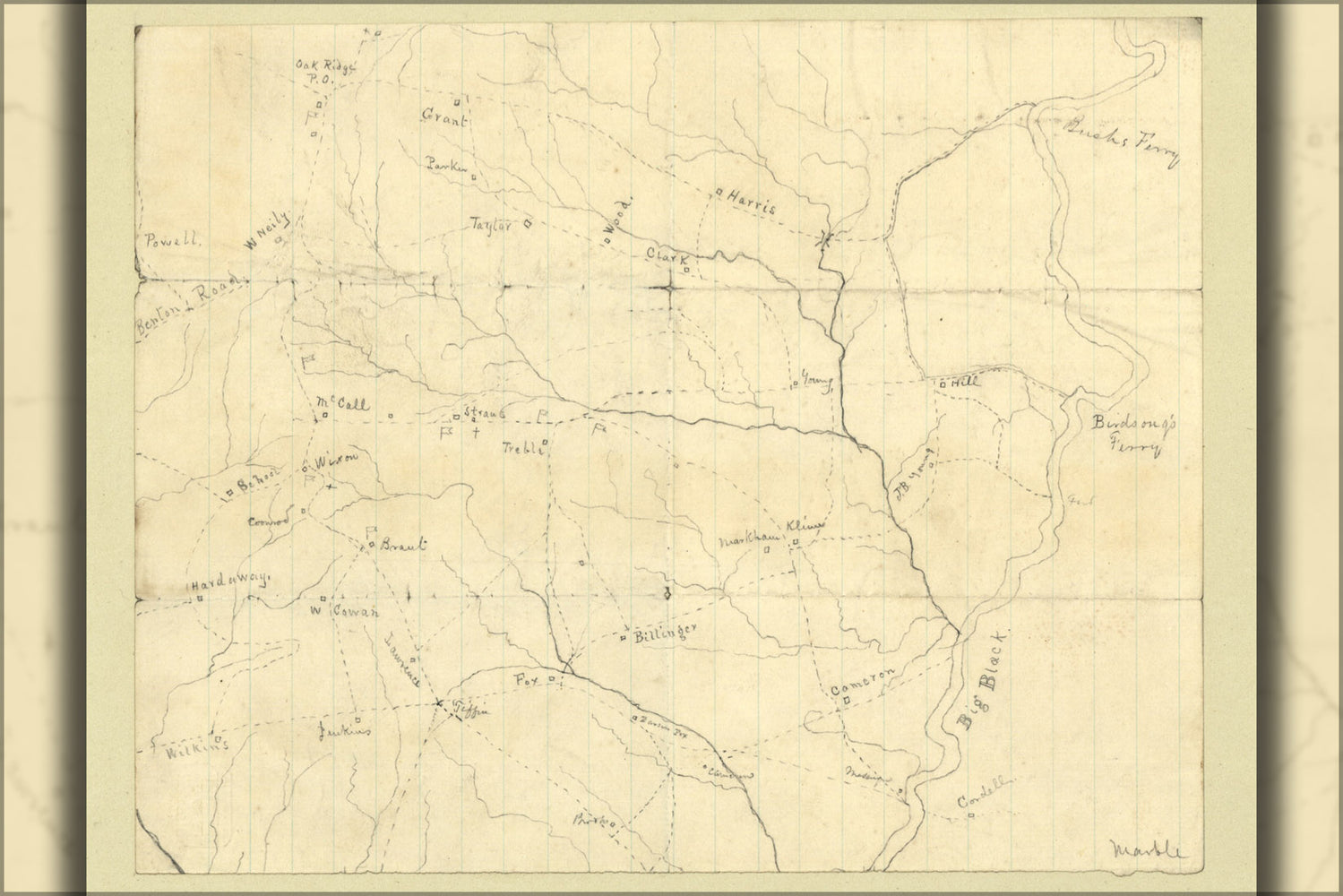 24"x36" Gallery Poster, Map of the Big Black River, Mississippi 1863