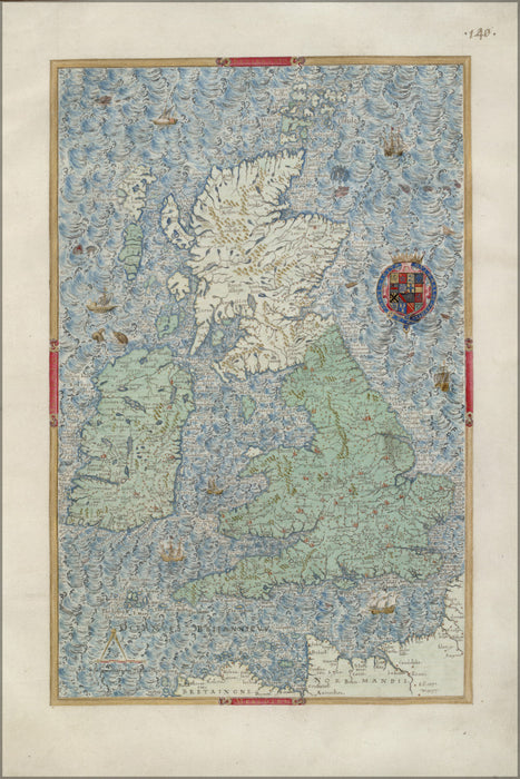 24"x36" Gallery Poster, Map of the British Isles; England, Scotland, Ireland, Great Britain c1567 by William Boyer