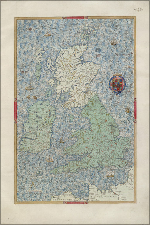 24"x36" Gallery Poster, Map of the British Isles; England, Scotland, Ireland, Great Britain c1567 by William Boyer