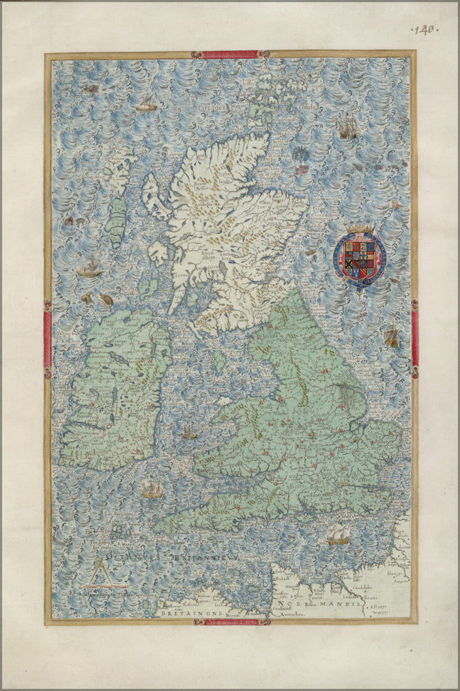 24"x36" Gallery Poster, Map of the British Isles; England, Scotland, Ireland, Great Britain c1567 by William Boyer