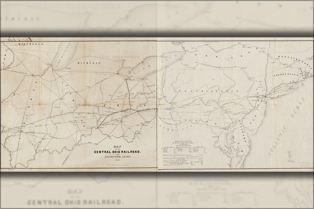 24"x36" Gallery Poster, Map of the Central Ohio Railroad 1850