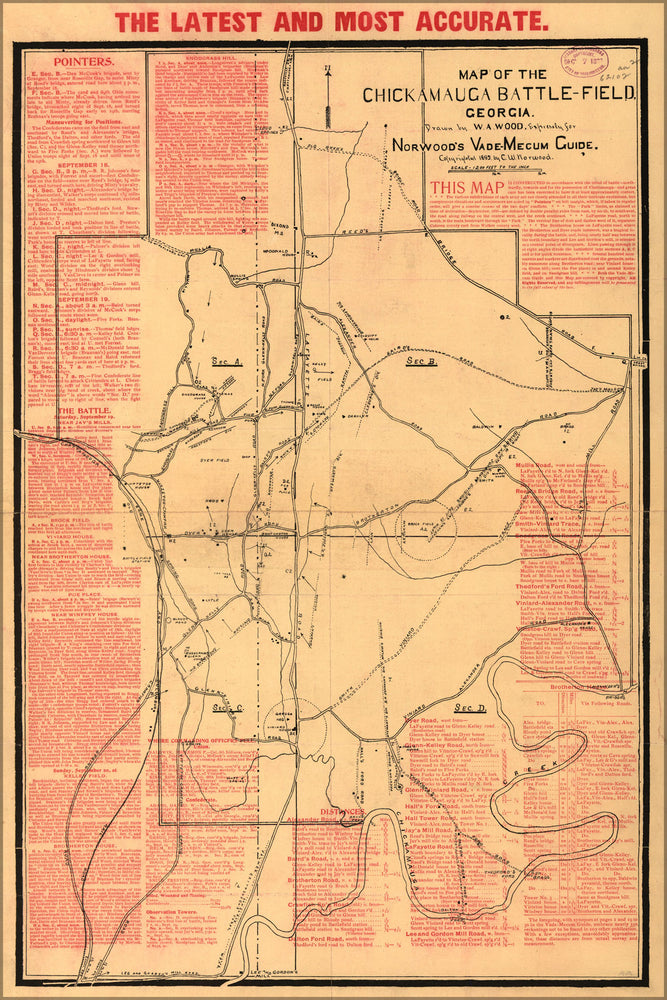 24"x36" Gallery Poster, Map of the Chickamauga battle field, Georgia 1895