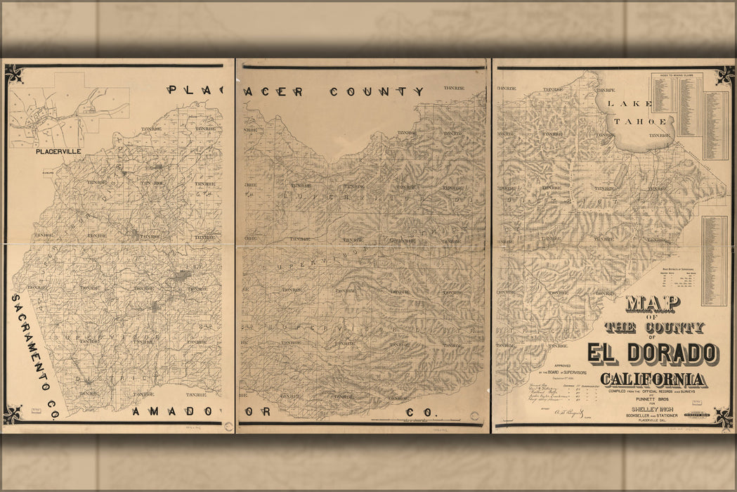 24"x36" Gallery Poster, Map of the County of El Dorado, California 1895