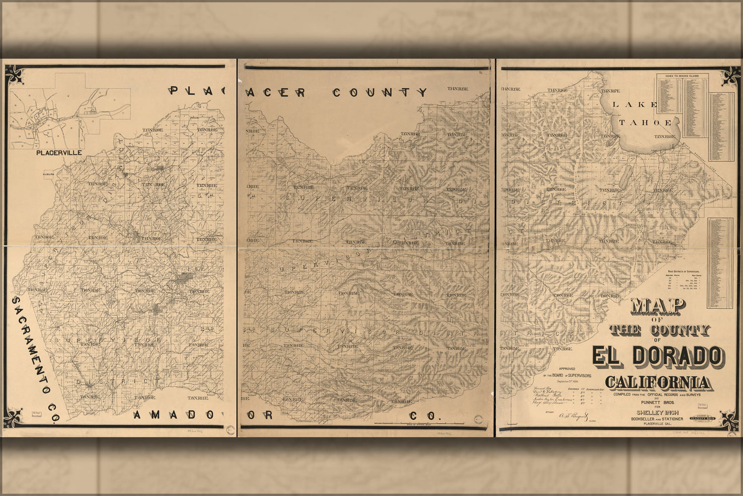 24"x36" Gallery Poster, Map of the County of El Dorado, California 1895