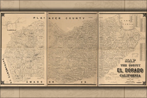 24"x36" Gallery Poster, Map of the County of El Dorado, California 1895