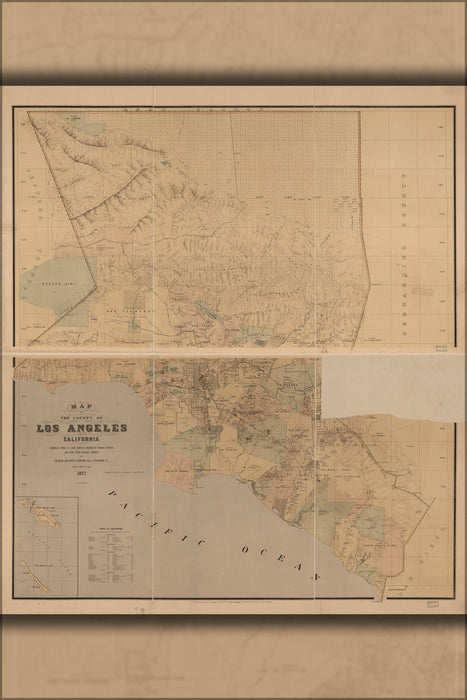 24"x36" Gallery Poster, Map of the County of Los Angeles, California 1877