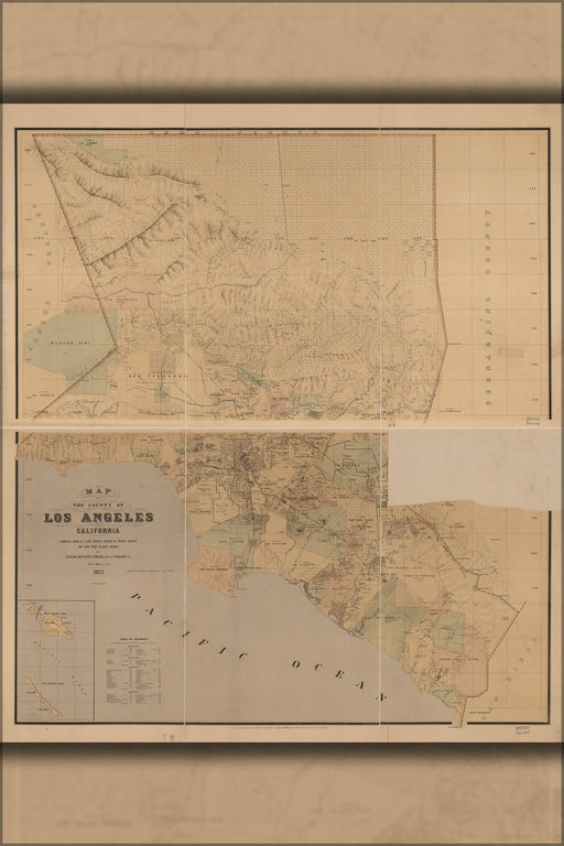 24"x36" Gallery Poster, Map of the County of Los Angeles, California 1877