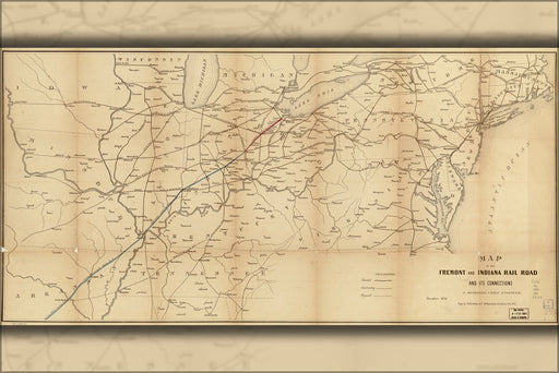 24"x36" Gallery Poster, Map of the Fremont and Indiana Rail Road 1858