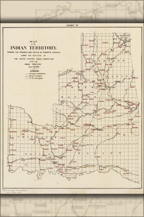 24"x36" Gallery Poster, Map of the Indian Territory oklahoma 1902