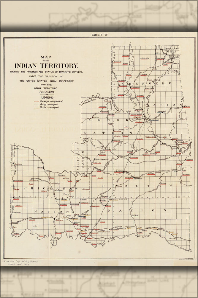 24"x36" Gallery Poster, Map of the Indian Territory oklahoma 1902
