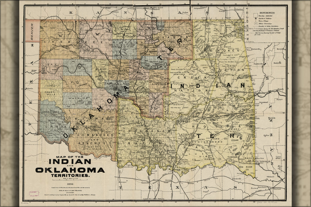 24"x36" Gallery Poster, Map of the Indian and Oklahoma territories, 1894