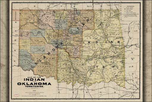 24"x36" Gallery Poster, Map of the Indian and Oklahoma territories, 1894