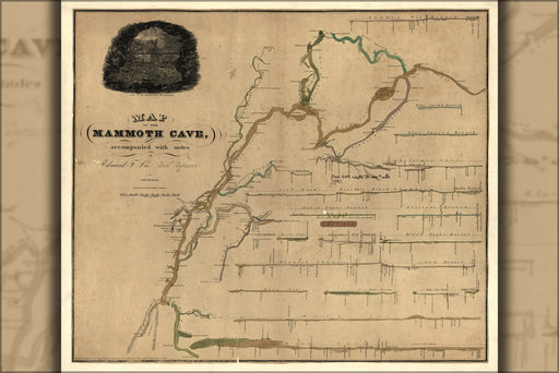 24"x36" Gallery Poster, Map of the Mammoth Cave 1835