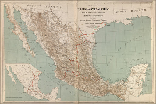 24"x36" Gallery Poster, Map of the Mexican National Railroad mexico 1881