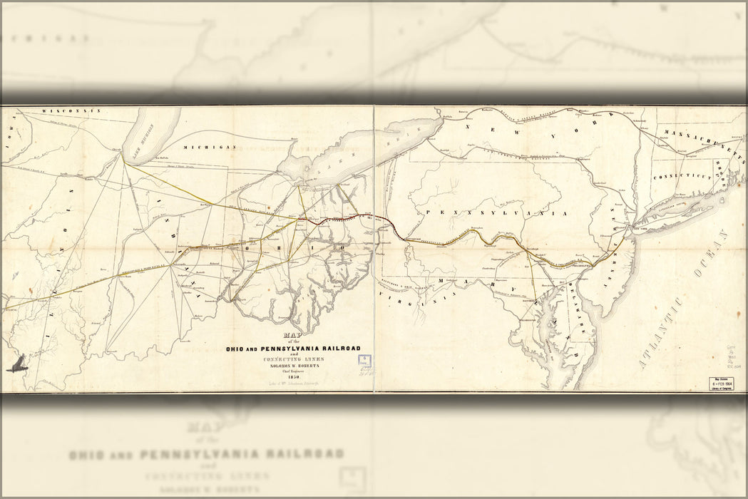 24"x36" Gallery Poster, Map of the Ohio and Pennsylvania Railroad 1850