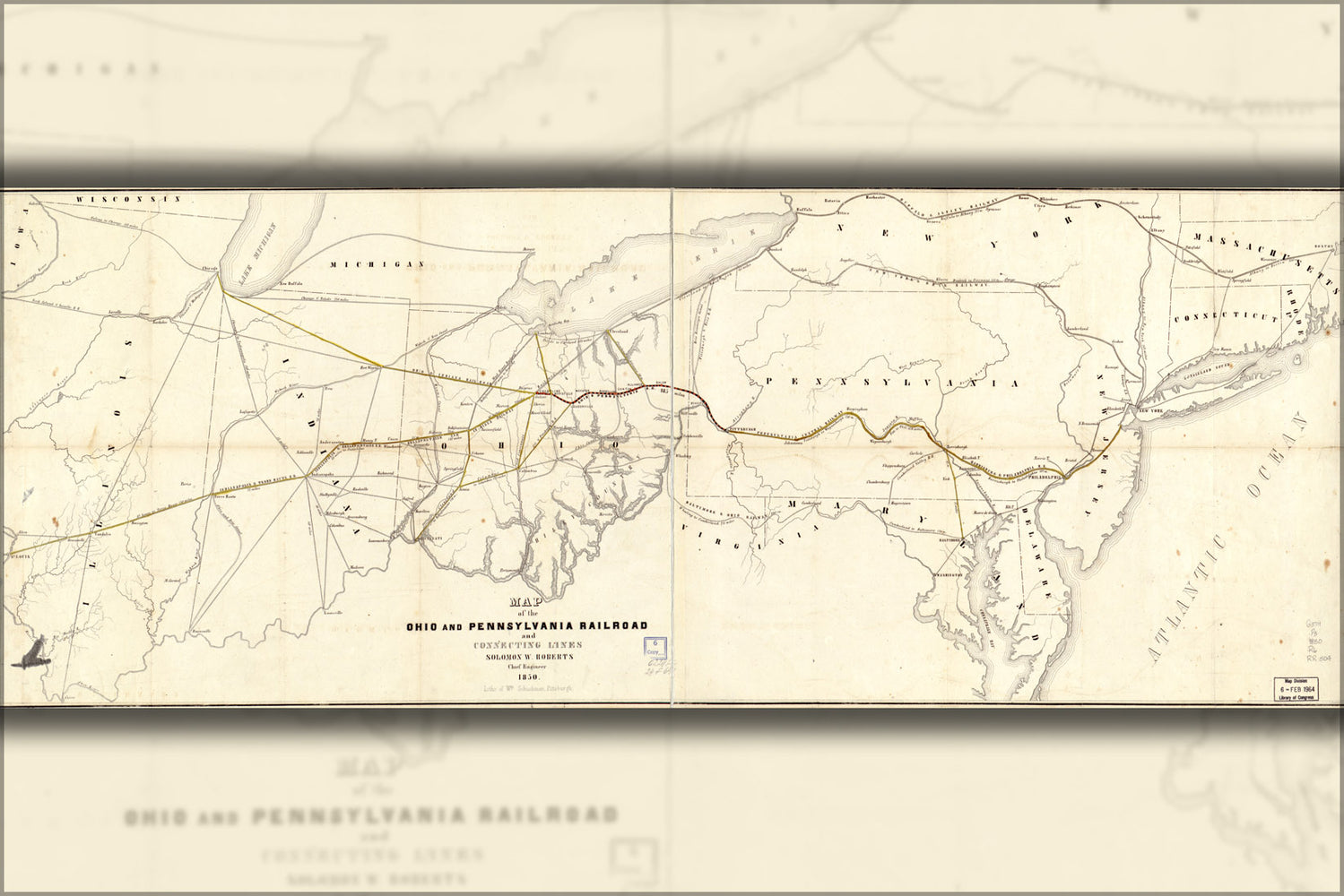 24"x36" Gallery Poster, Map of the Ohio and Pennsylvania Railroad 1850
