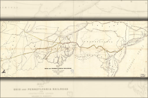 24"x36" Gallery Poster, Map of the Ohio and Pennsylvania Railroad 1850