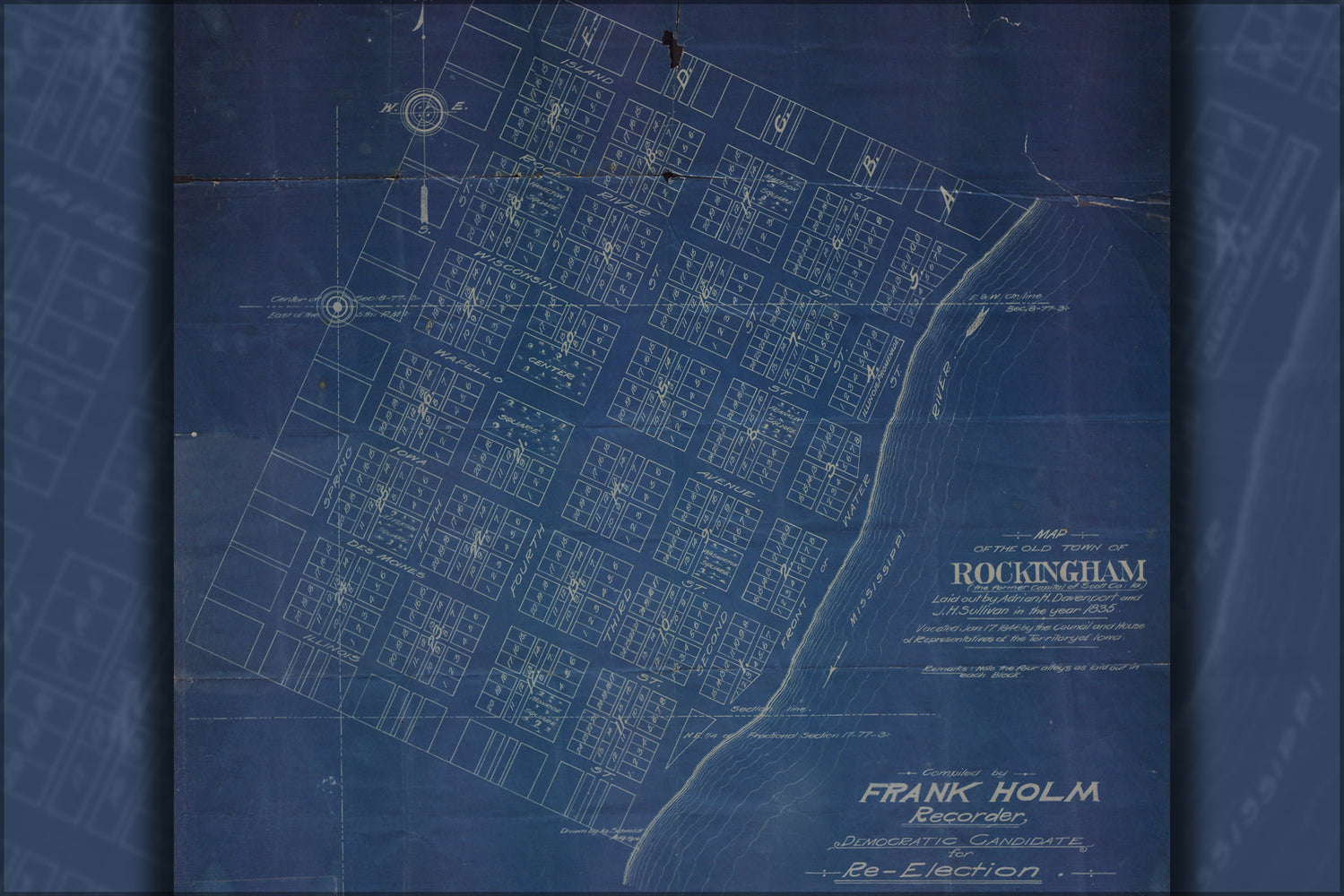 24"x36" Gallery Poster, Map of the Old Town of Rockingham iowa (the former Capital of Scott Co Ia.) Laid out by Adrian H. Davenport and J