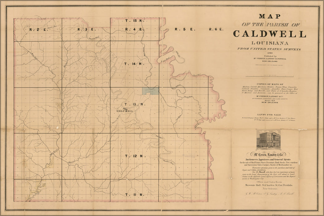 24"x36" Gallery Poster, Map of the Parish of Caldwell, Louisiana 1860