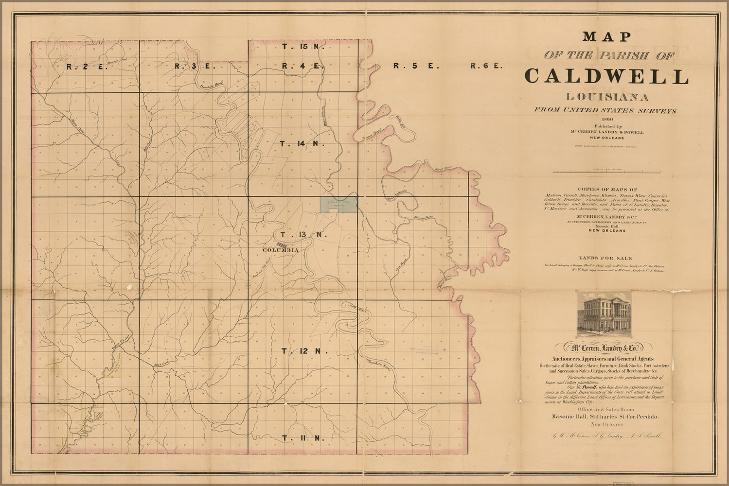 24"x36" Gallery Poster, Map of the Parish of Caldwell, Louisiana 1860