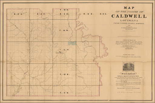 24"x36" Gallery Poster, Map of the Parish of Caldwell, Louisiana 1860