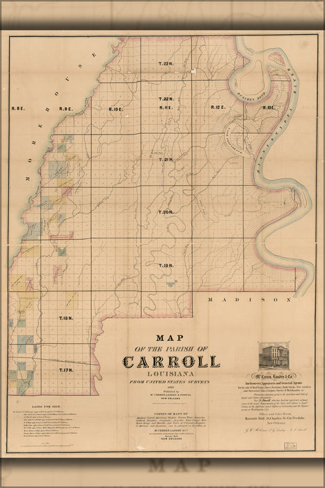 24"x36" Gallery Poster, Map of the Parish of Carroll, Louisiana 1860