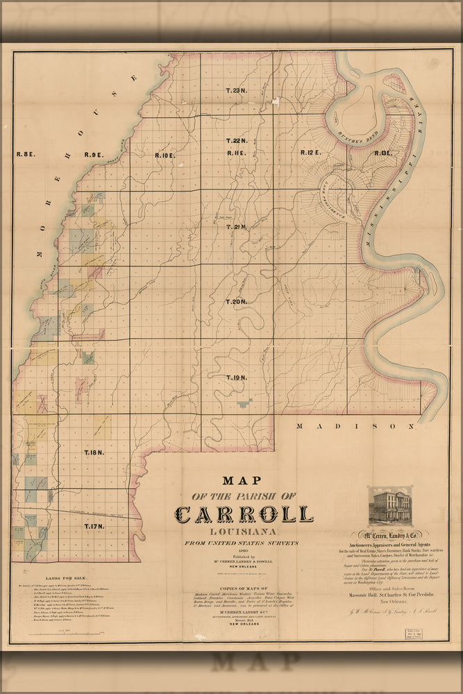24"x36" Gallery Poster, Map of the Parish of Carroll, Louisiana 1860