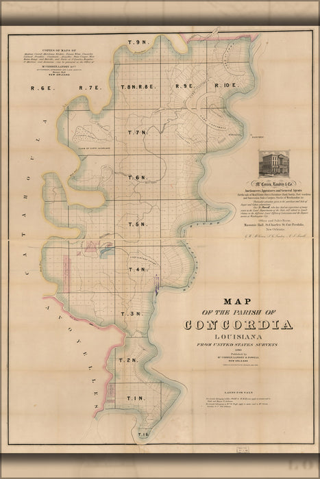 24"x36" Gallery Poster, Map of the Parish of Concordia, Louisiana 1860