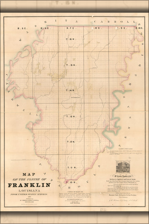 24"x36" Gallery Poster, Map of the Parish of Franklin, Louisiana 1860