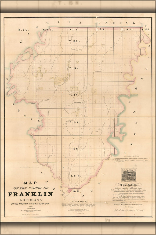 24"x36" Gallery Poster, Map of the Parish of Franklin, Louisiana 1860