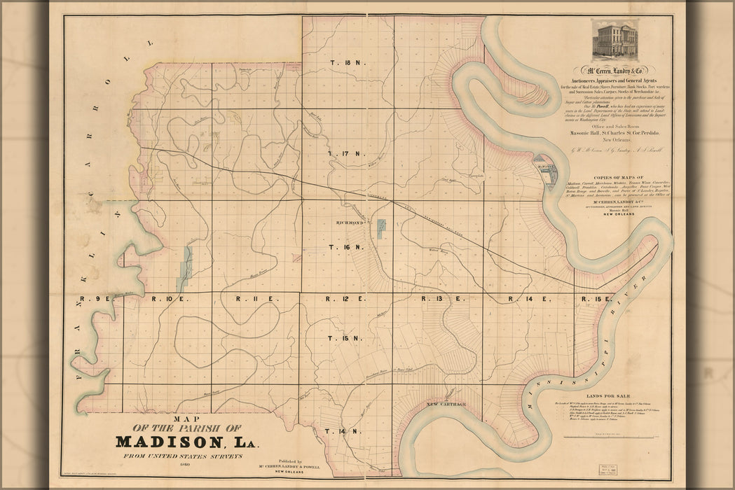 24"x36" Gallery Poster, Map of the Parish of Madison, Louisiana 1860
