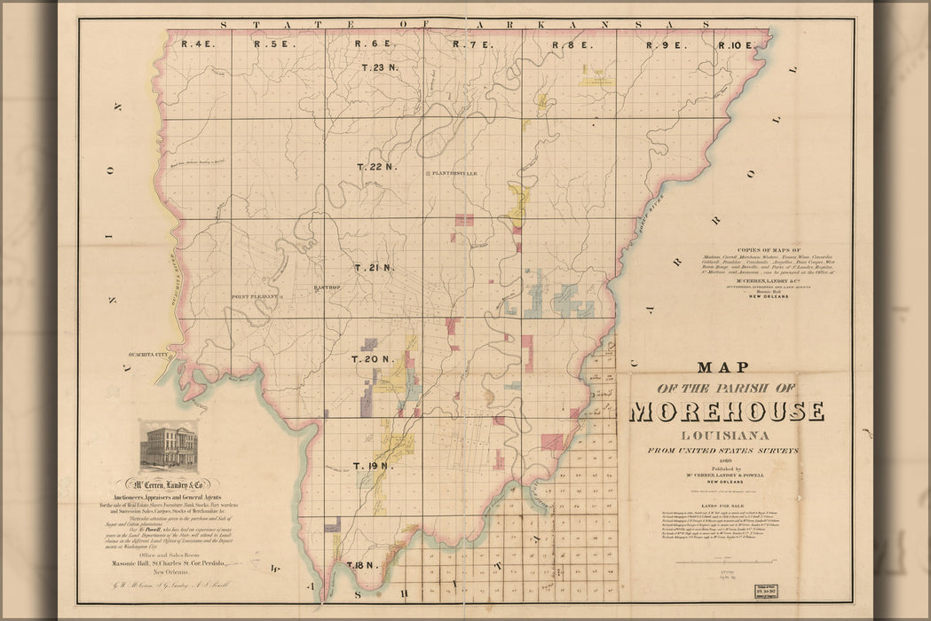 24"x36" Gallery Poster, Map of the Parish of Morehouse, Louisiana 1860
