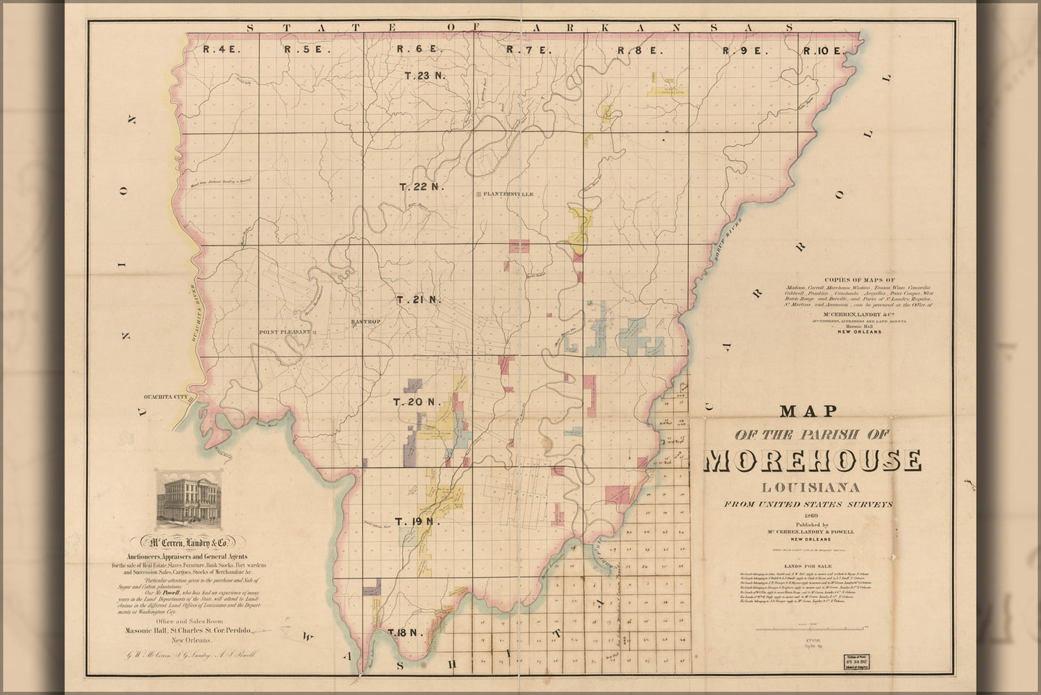 24"x36" Gallery Poster, Map of the Parish of Morehouse, Louisiana 1860