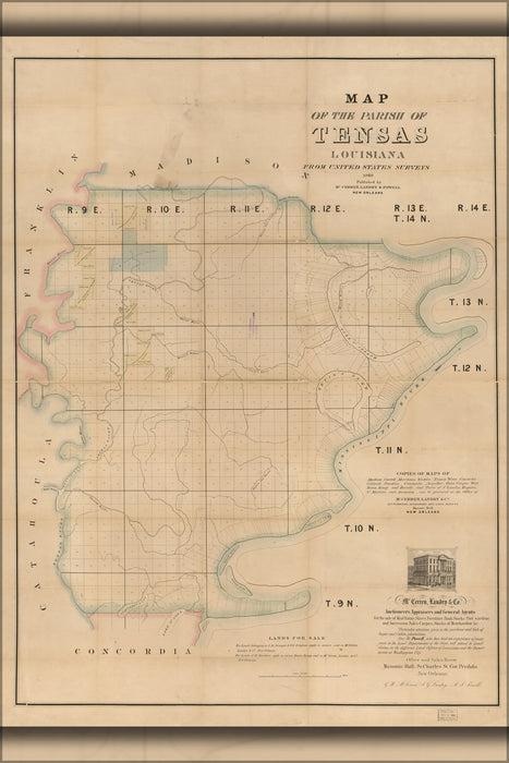 24"x36" Gallery Poster, Map of the Parish of Tensas, Louisiana 1860