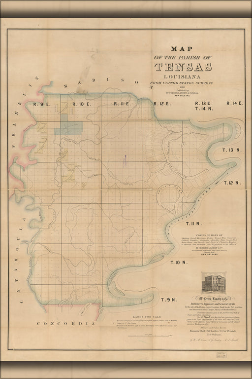 24"x36" Gallery Poster, Map of the Parish of Tensas, Louisiana 1860