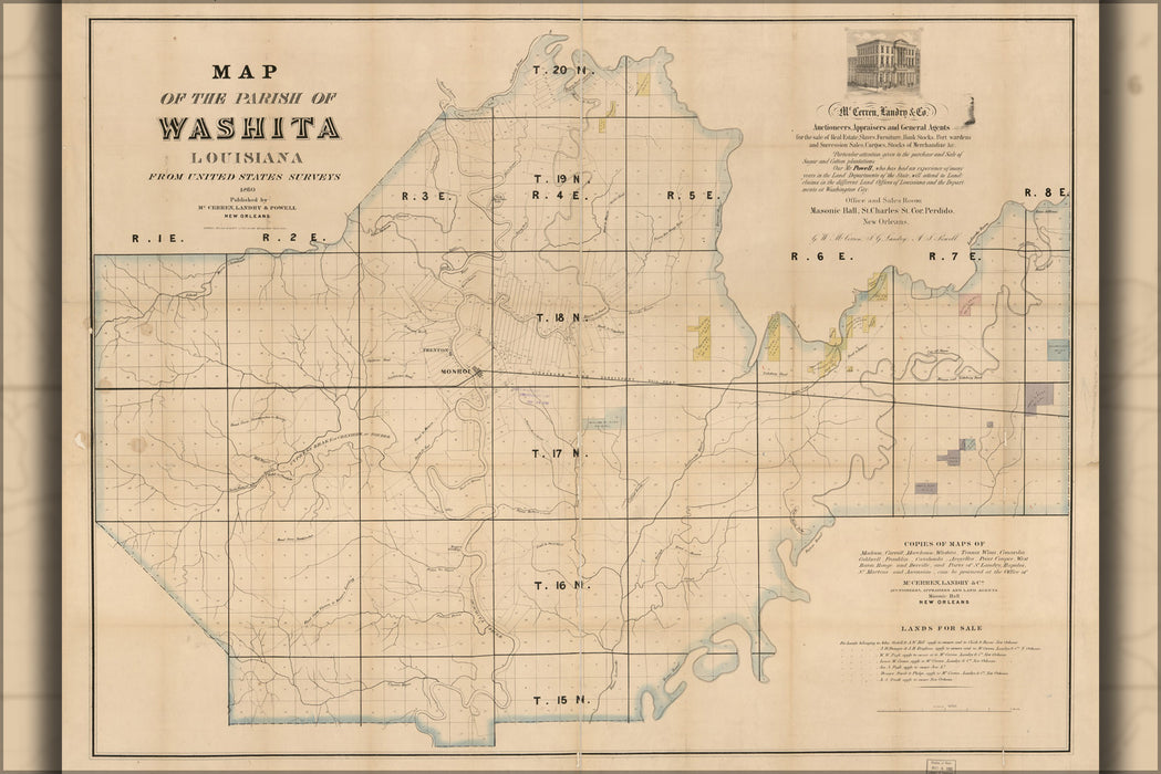 24"x36" Gallery Poster, Map of the Parish of Washita, Louisiana 1860