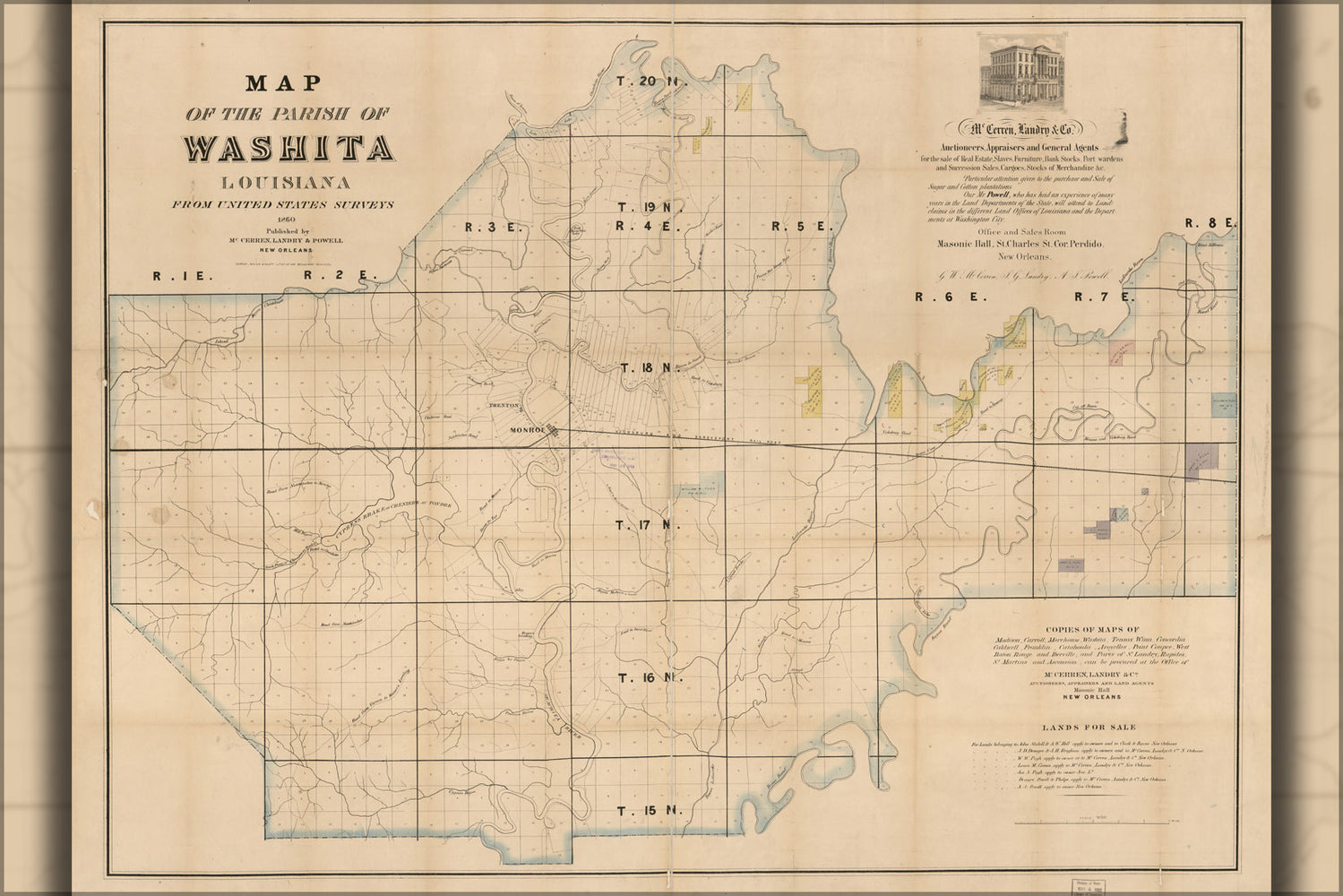 24"x36" Gallery Poster, Map of the Parish of Washita, Louisiana 1860