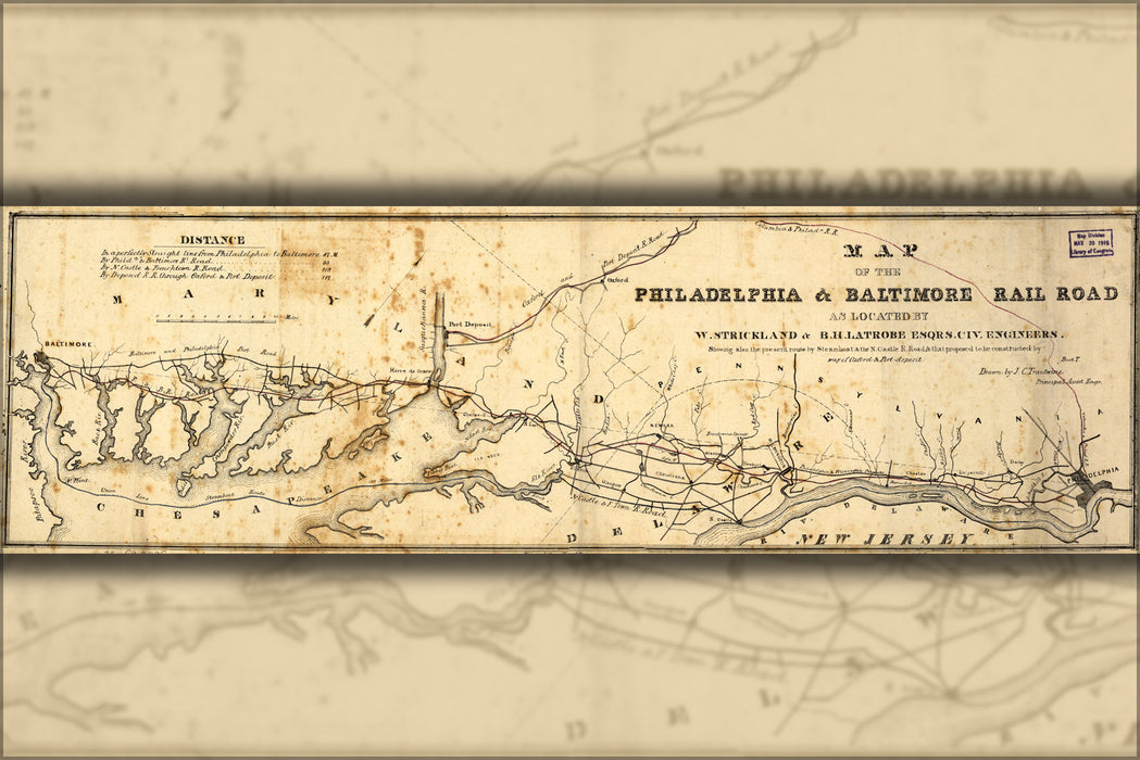 24"x36" Gallery Poster, Map of the Philadelphia & Baltimore RailRoad 1853