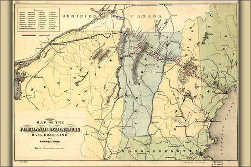 24"x36" Gallery Poster, Map of the Portland and Ogdensburg Railroad