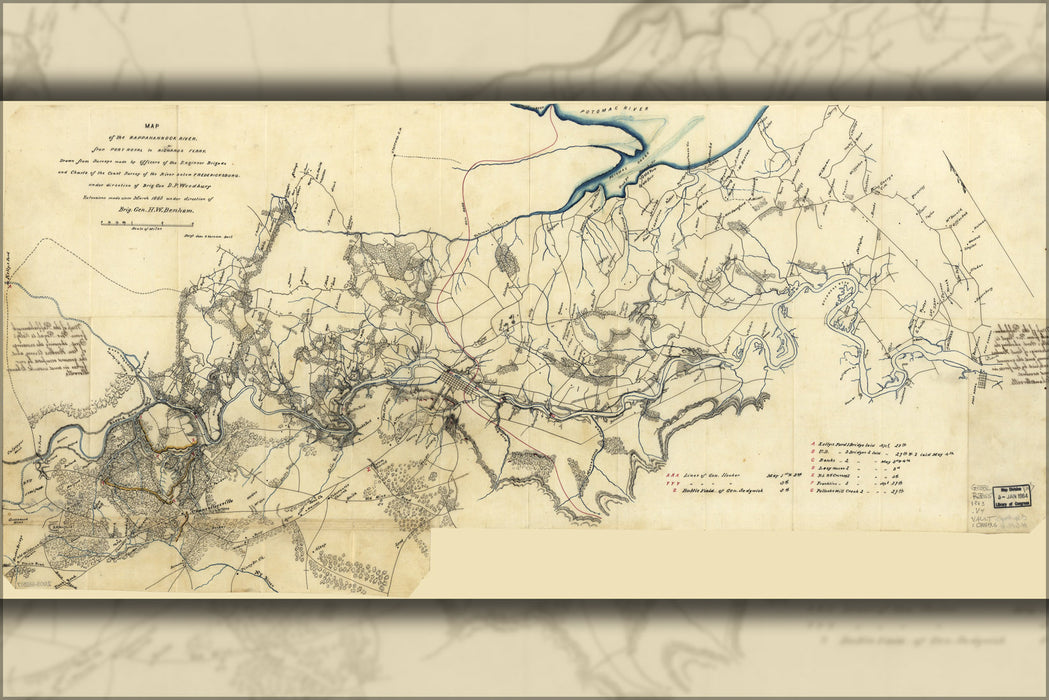 24"x36" Gallery Poster, Map of the Rappahannock River virginia 1863