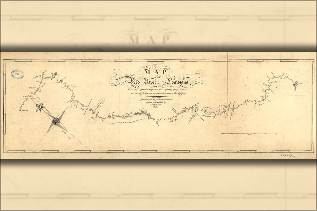 24"x36" Gallery Poster, Map of the Red River in Louisiana 1806