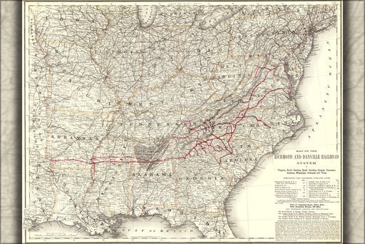 24"x36" Gallery Poster, Map of the Richmond & Danville Railroad 1881