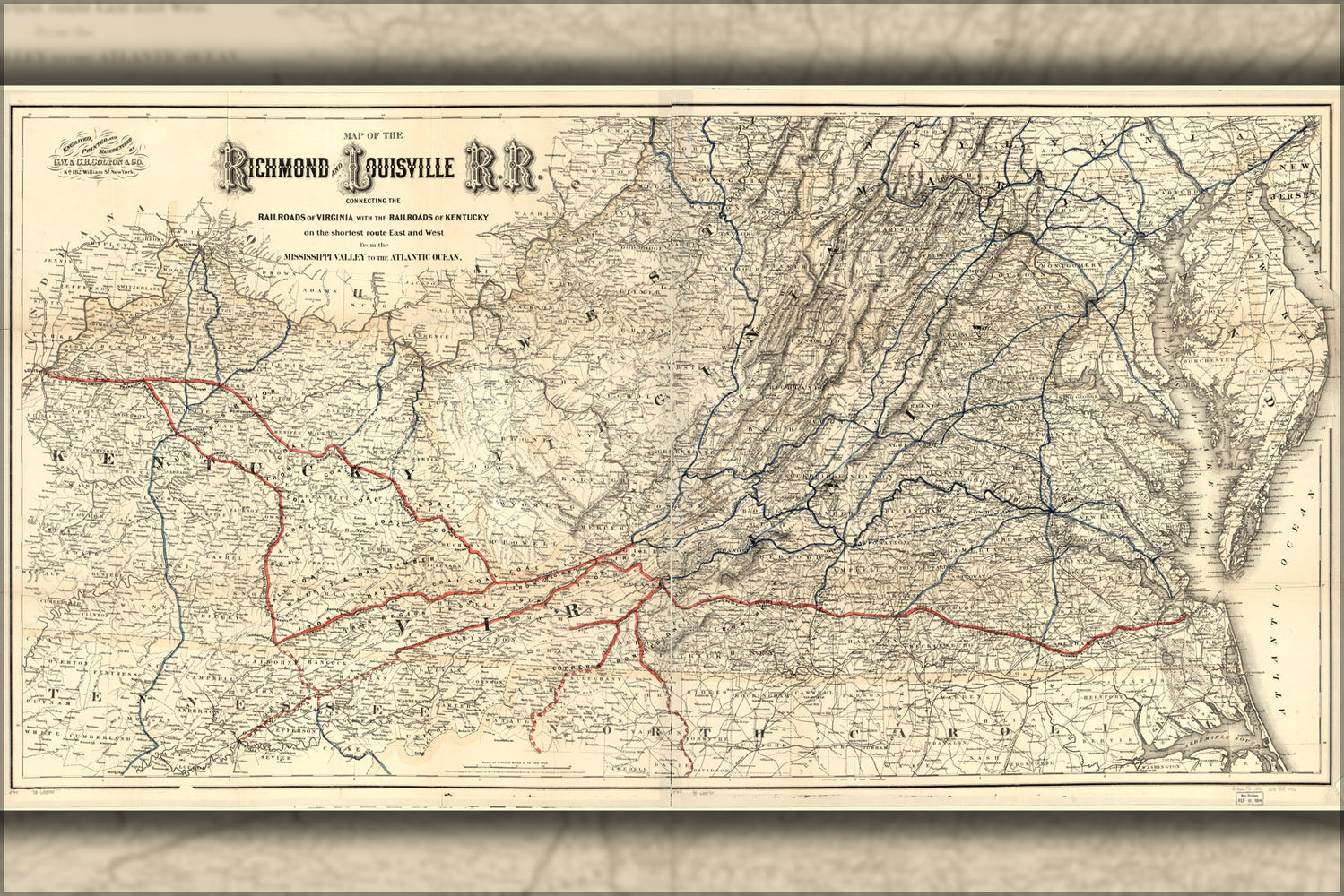 24"x36" Gallery Poster, Map of the Richmond and Louisville Railroad 1882