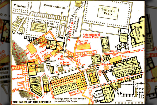 24"x36" Gallery Poster, Map of the Roman Forum, from Samuel Ball Platner's The Topography and Monuments of Ancient Rome (1904) (altered fo