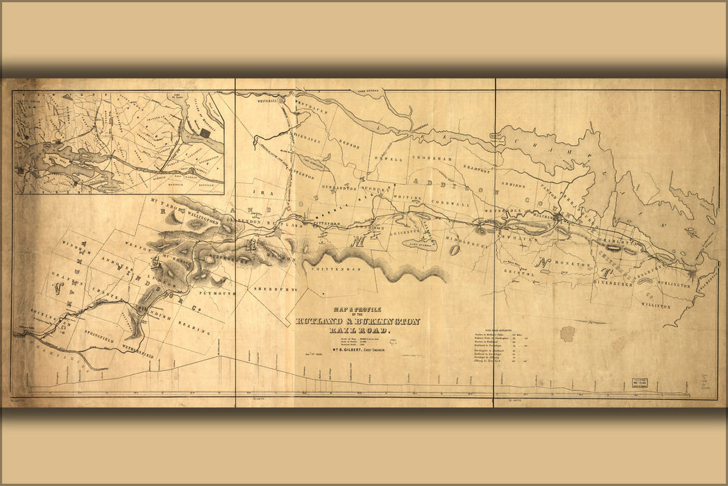 24"x36" Gallery Poster, Map of the Rutland & Burlington Railroad 1848