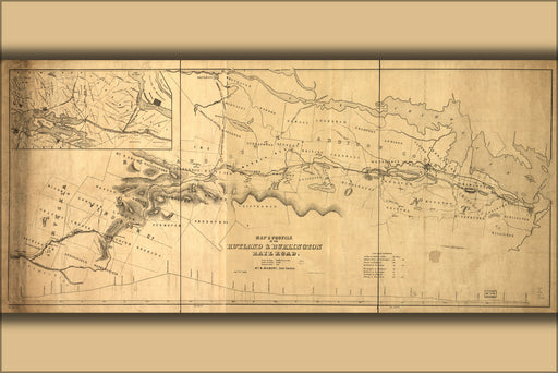 24"x36" Gallery Poster, Map of the Rutland & Burlington Railroad 1848